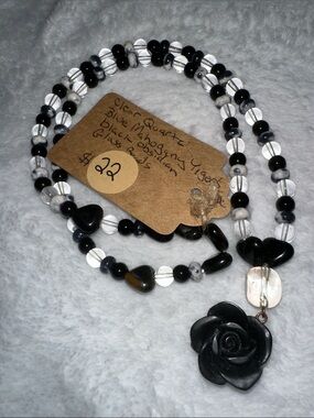 Smoky Rose Necklace(Black Obsidian, Clear Quartz, Blue/Mahogany Tiger’s Eye)